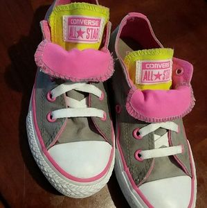 Girls 13 Converse All Star Gray/Pink Sneaker Shoes